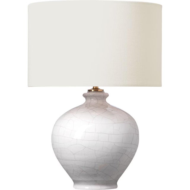 Transitional AERIN by Visual Comfort Signature Gaios 13" Cordless Accent Lamp in Crackled Ivory with Linen Shade For Sale - Image 3 of 3