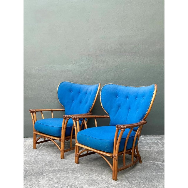 Vintage Heywood Wakefield Rattan Lounge Chairs - Pair For Sale - Image 10 of 13