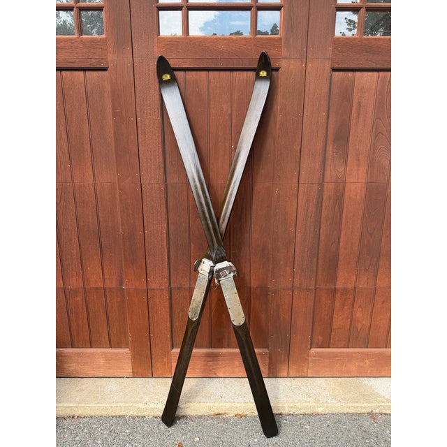 Rustic Antique Paris Mfg. Co. Wooden Skis – South Paris, Maine – Vintage Downhill Skis With Original Metal Bindings – Rustic Ski Lodge Wall Decor For Sale - Image 3 of 16