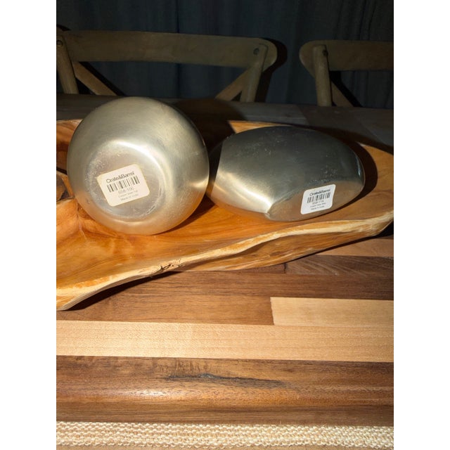Metal Set of 2 Crate & Barrel Cooper Brushed Metal Vases – Modern Sculptural Decor For Sale - Image 7 of 9