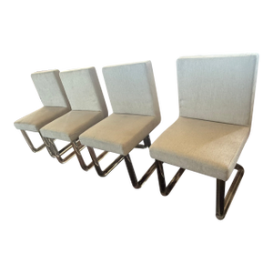 Mid‑Century Lucite Base Dining Chairs – Set of 4 Modern Upholstered Cantilever Chairs