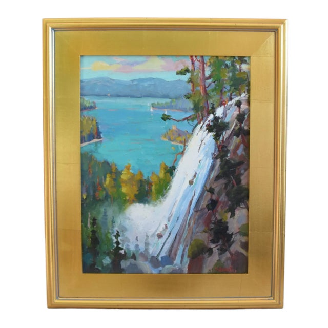 Mid 20th Century Silvio Silvestri, Listed Artist Eagle Falls Lake Tahoe California Oil Painting Including the Antiqued Gold Wood Frame For Sale - Image 5 of 12