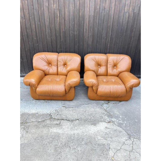 Set of Mid-Century Chairs in Cognac-Colored Leather, 1970s For Sale - Image 9 of 9