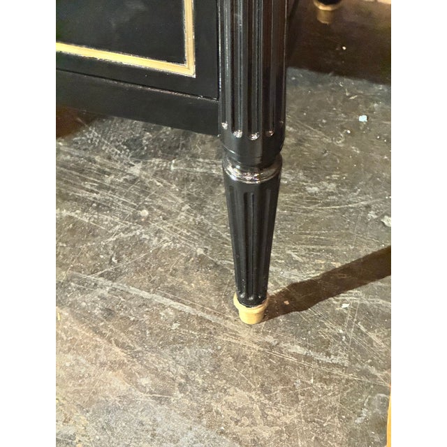 Vintage French Louis XVI Jansen Style Black Lacquered Chest For Sale - Image 11 of 13