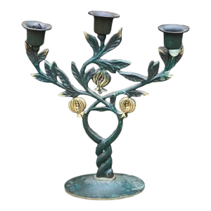 Vintage Cast Bronze With Verdigris Patina, Rosh Hashanah/ Sabbath/Candelabra, Made in Israel in the 1960s