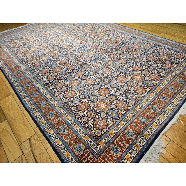 Vintage Persian Tabriz Afshan Rug, Hand-Knotted Wool, Allover Geometric Caucasian Kuba Pattern, Navy & Red, 10x14 For Sale - Image 11 of 12