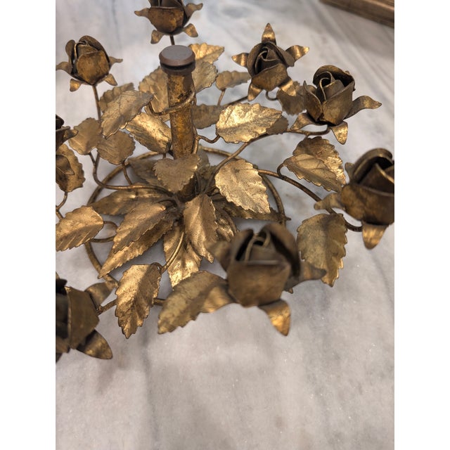 Vintage Italian Tole Gold Rose Hollywood Regency Centerpiece For Sale - Image 16 of 16