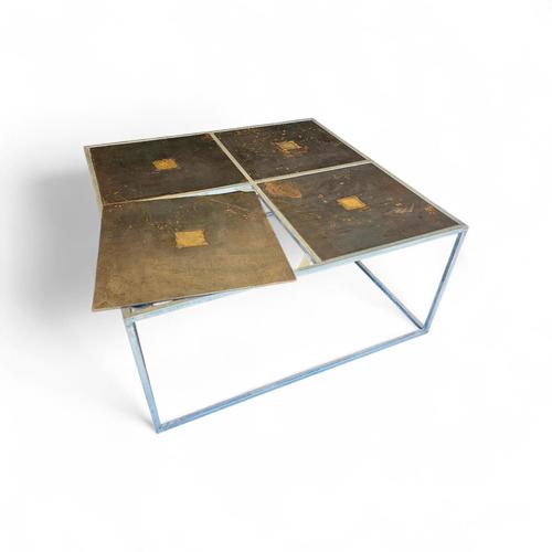 Brutalist Brutalist Coffee Table in Metal and Copper with Steel Tops, 1980s For Sale - Image 3 of 9
