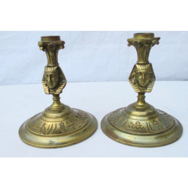 Bronze Egyptian Revival Bronze Candlesticks - a Pair For Sale - Image 8 of 8