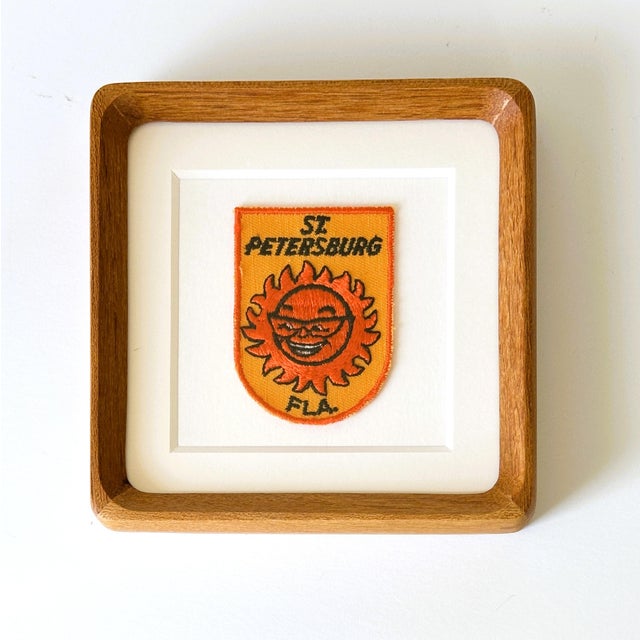 1980s Florida St. Petersburg Retro Sun Vintage Travel Patch Solid Wood Framed For Sale - Image 5 of 5