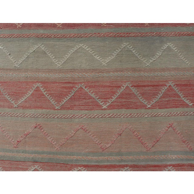 Multicolored Vintage Gallery Turkish Large Kilim Rug With Stripe Design For Sale - Image 9 of 12