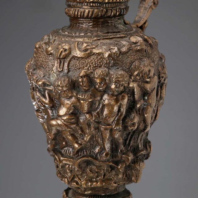 Metal Bas-Relief Carved Bronze Jug For Sale - Image 7 of 11
