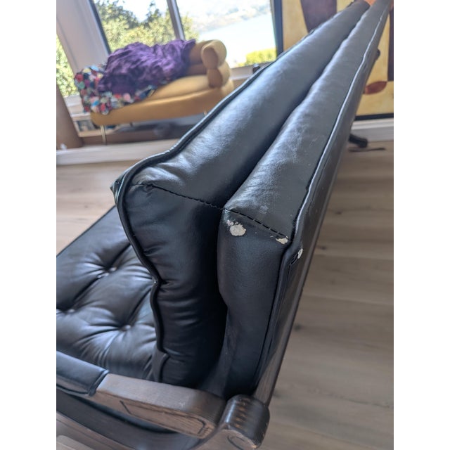 Mid-Century Modern Vintage Mid Century 1950’s Black Vinyl Tufted Upholstered Lounge Sofa Couch For Sale - Image 3 of 5