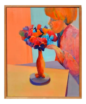Impressionist Woman with Flowers Figurative Oil on Canvas 1980