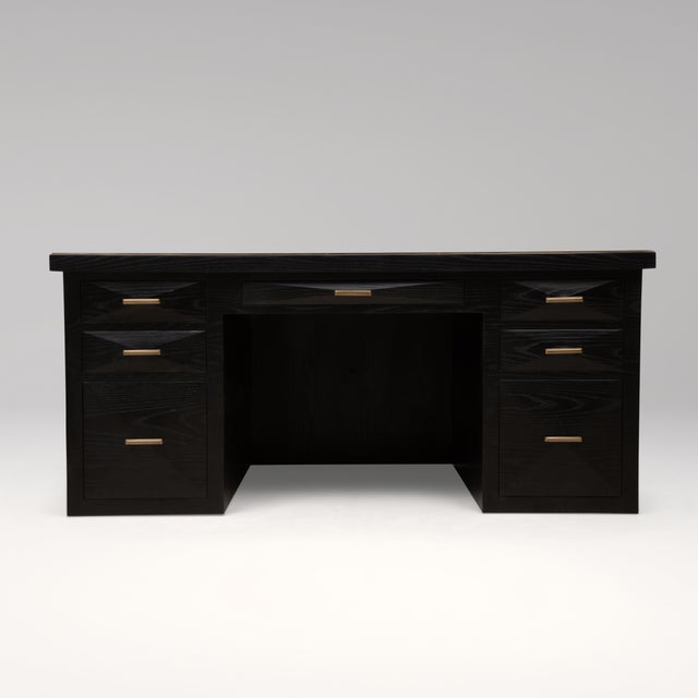 Desk in Black Oak With Brass Details by R&y Augousti For Sale - Image 10 of 15