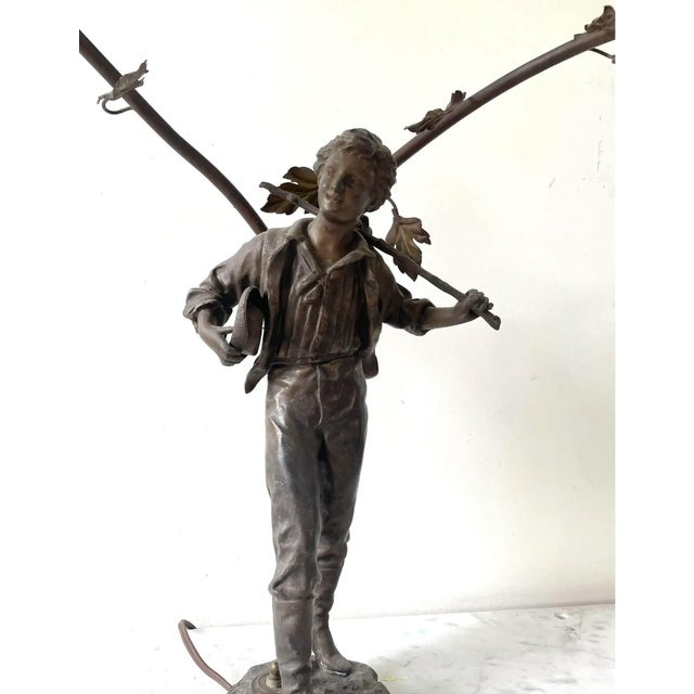 Art Nouveau Vintage Arte Nouveau Bronze Spelter Sculpture Lamp For Sale - Image 3 of 12
