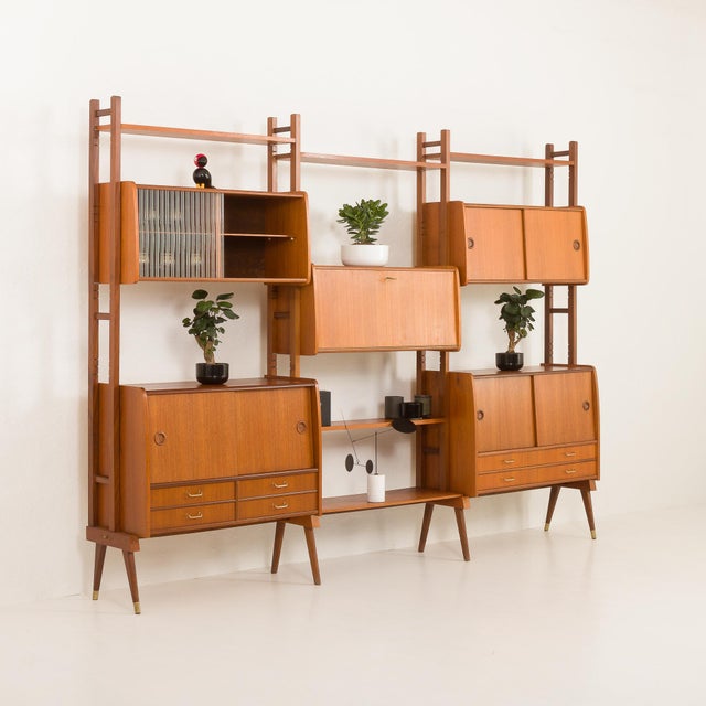 Scandinavian Free-Standing Teak Wall Shelf with 5 Cabinets, Norway, 1960s For Sale - Image 10 of 18