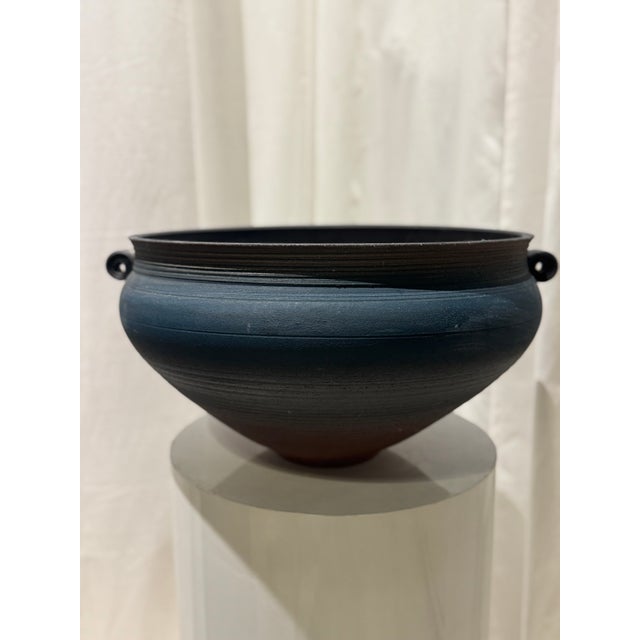 Mid 20th Century Vintage Double Handle Signed Large Pottery Bowl For Sale - Image 5 of 6