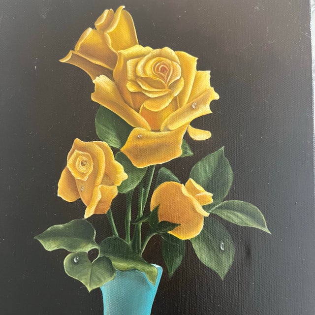 Original Still Life Oil Painting by Joseph Vella Turquoise Vase and Flowers For Sale - Image 4 of 9