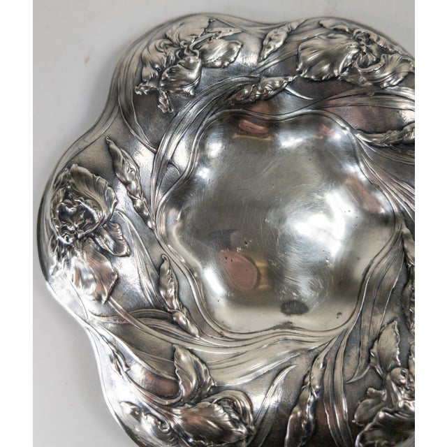 Silver 19th Century Silverplate Art Nouveau Catchall Card Tray With Iris Flowers by James W. Tufts For Sale - Image 8 of 12