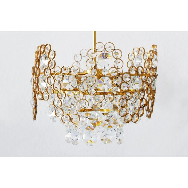 Gilt Brass Facet Cut Crystal Glass Chandelier from Palwa, 1970s For Sale - Image 11 of 15