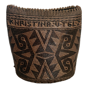 1973 Hand Woven Rattan Basket, Tote, Backpack, Borneo - Indonesia, Signed and Dated