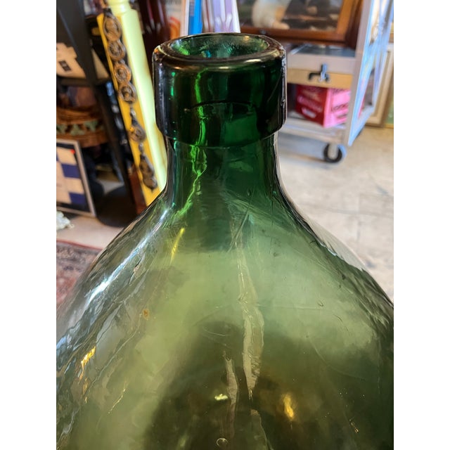 Glass Vintage Large Green Demijohn Bottle 27” Tall For Sale - Image 7 of 9