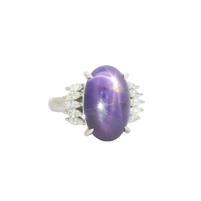 Early 21st Century 12.13 Carat Purple Star Sapphire Diamond Platinum Ring, Size 8.75 For Sale - Image 5 of 9