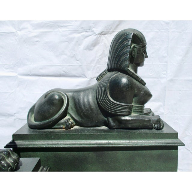 Late 19th Century Vintage Patinated Bronze Sphinx Statues- A Pair For Sale - Image 9 of 12