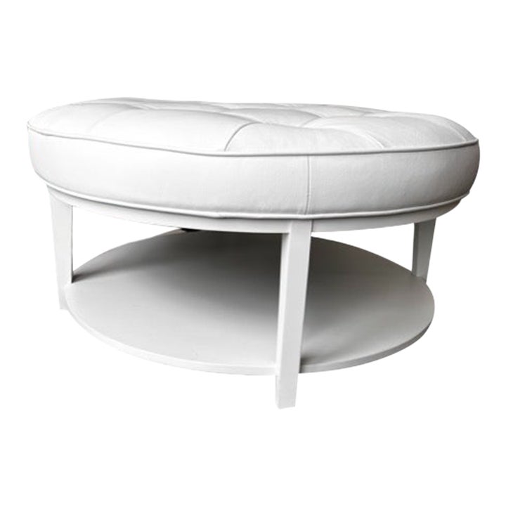 Late 20th Century Norwalk Mikala White Leather Ottoman WithWhite Base