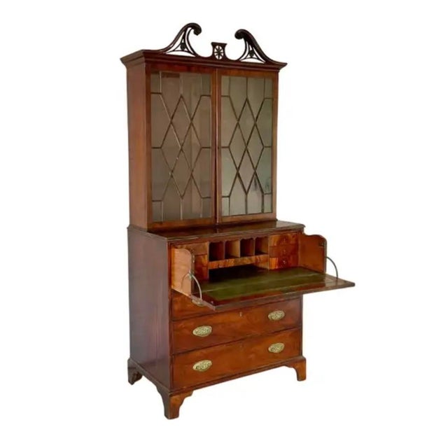 Wood Mahogany Secretaire Bookcase, George III Style For Sale - Image 7 of 13