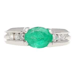 Platinum 1.17 Carat Oval East West Emerald & Diamond Ring Size 6.5