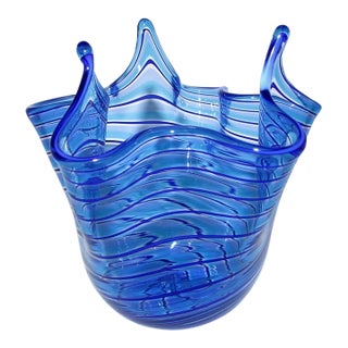 Vintage Murano Style Art Glass Fazzoletto Handkerchief Vase For Sale