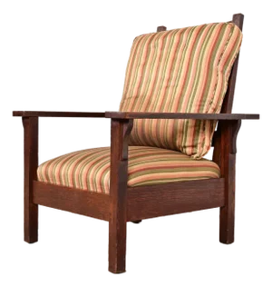 Charles Stickley Antique Mission Oak Arts & Crafts Reclining Morris Lounge Chair, Circa 1910