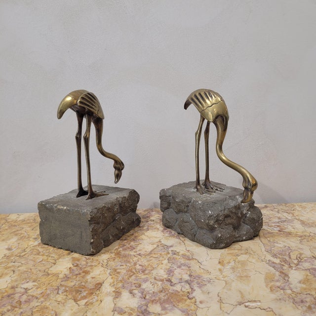 1940s Art Deco Flamingo in Gilded Bronze, Spain, 1940, Set of 2 For Sale - Image 5 of 12