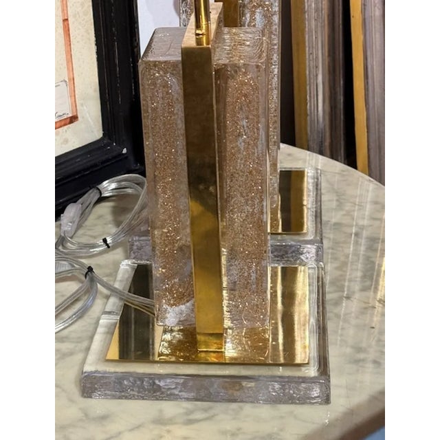 Pair of Modern Gold Dust Murano Block Lamps For Sale In Dallas - Image 6 of 8