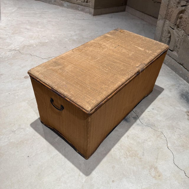 Vintage Woven Rattan or Wicker Storage Trunk Blanket Chest Mid Century For Sale - Image 14 of 15