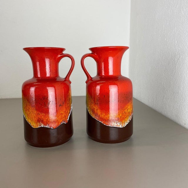 1970s Fat Lava Op Art Pottery Multi-Color Vases attributed to Jasba Ceramics Germany, 1970s, Set of 2 For Sale - Image 5 of 18