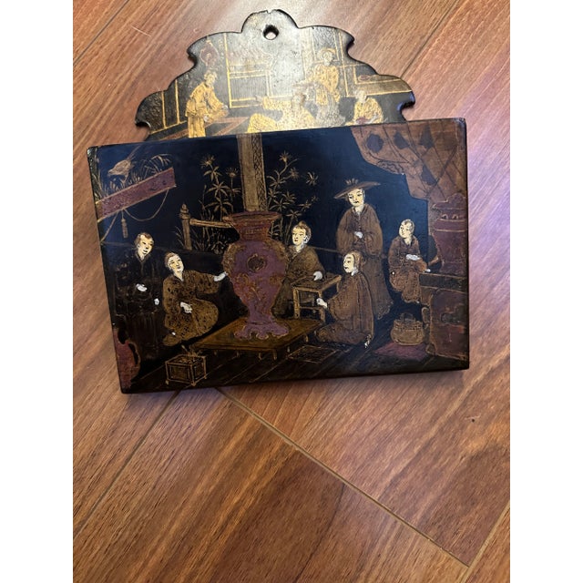 Paper 19th Century English Papier Mache Wall Pocket With Chinoiserie Detailing For Sale - Image 7 of 11