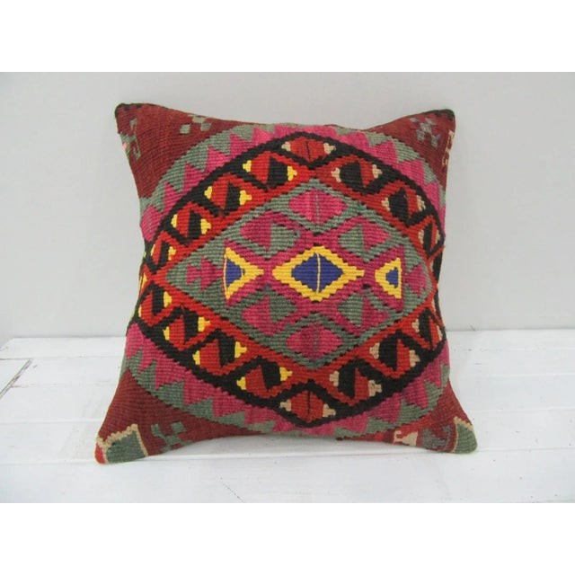 Handwoven Embroidered Turkish Kilim Pillow Cover For Sale - Image 4 of 4