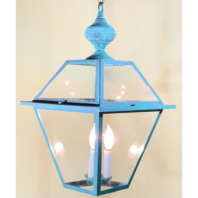 Exquisite Vintage Verdigris Solid Brass & Hanging Lantern / Chandelier For Sale - Image 9 of 14