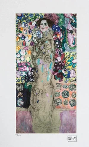 After Gustav Klimt, "Portrait of Ria Munk" Large Chromolithography, Plate Signed