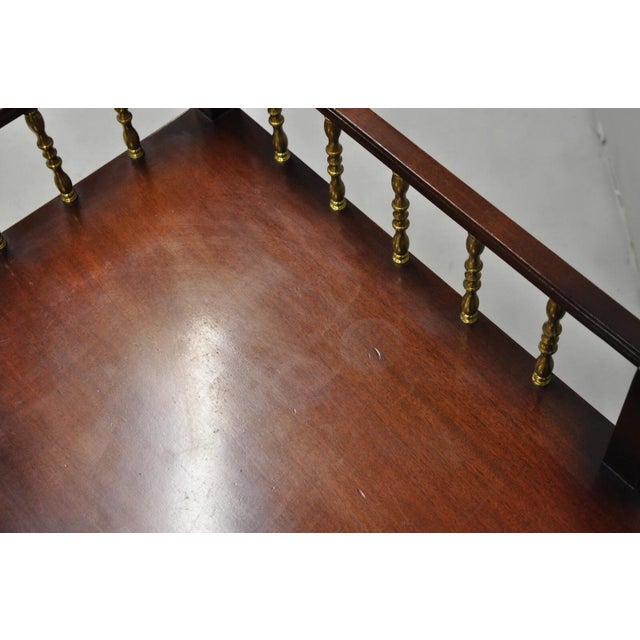 Vintage French Regency Mahogany 2 Tier Brass Gallery Rolling Bar Cart Server For Sale - Image 10 of 12