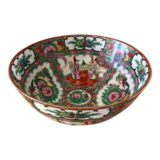 Large Rose Famille Medallion Porcelain Bowl For Sale