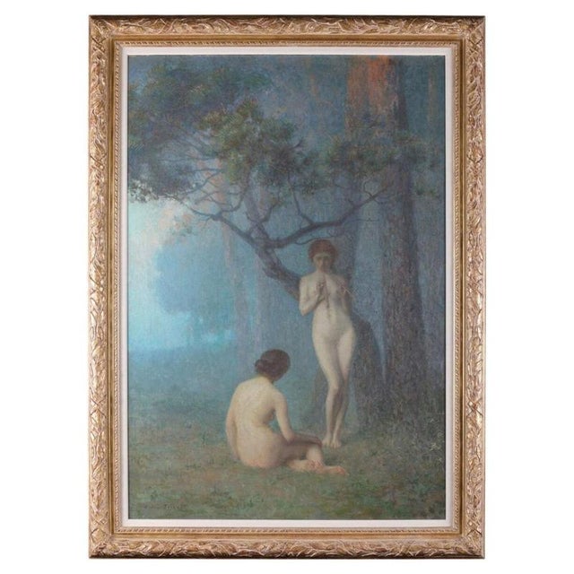 Blue Jules Octave Triquet, French Symbolist of Woodland Nymphs, Nude, Oil on Canvas, Framed For Sale - Image 8 of 8