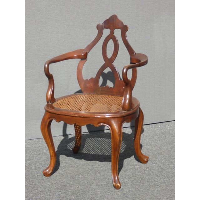Vintage Oriental Asian Chippendale Wood & Cane Seat Accent Chair ~ French For Sale - Image 12 of 12