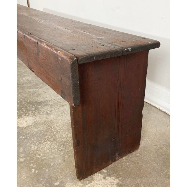 Brown Antique Primitive Handmade Wood Farmhouse Style Bench For Sale - Image 8 of 11