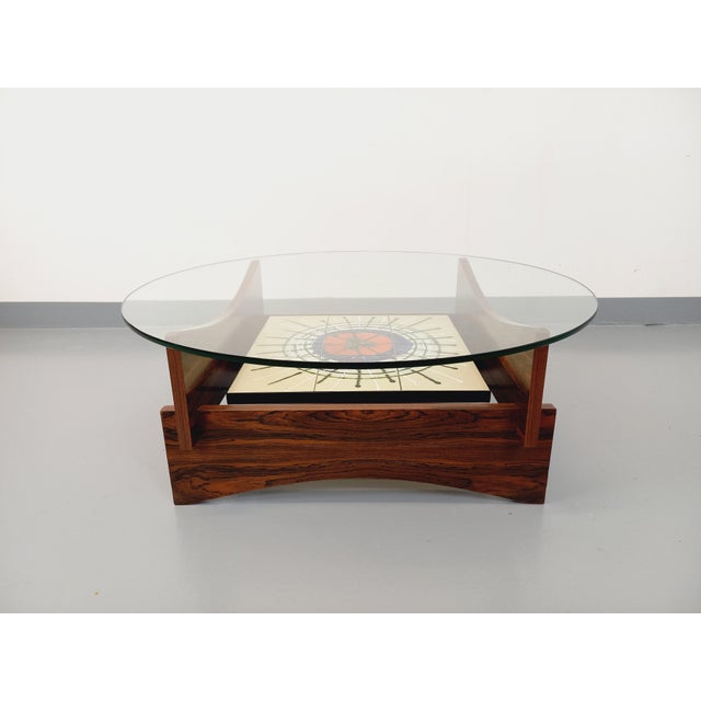 Vintage Round Coffee Table in Rosewood and Ceramic from Vallauris, 1970s For Sale - Image 6 of 18