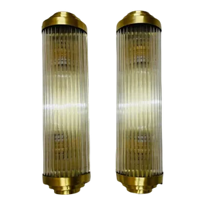 1940s Vintage Art Deco Skyscraper Rod Ship Light Wall Sconces Fixture in Brass & Glass - a Pair