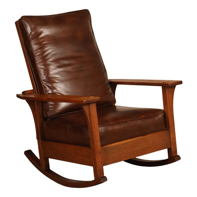 Antique L & JG Stickley Mission Oak Morris Rocker For Sale